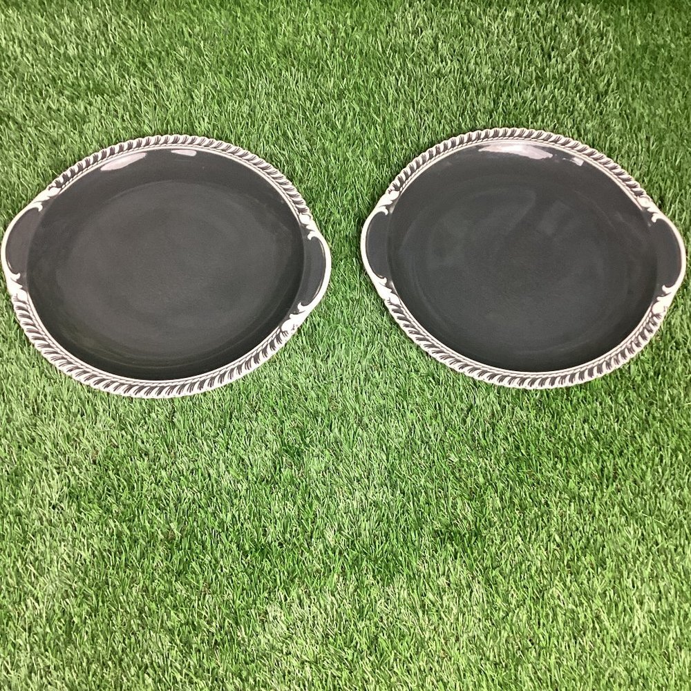 Harker Ware Pottery Platter Plates Gray Set of 2